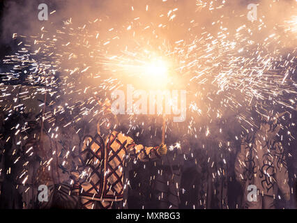 Correfoc performance by the devils or Diables in Catalonia, Spain Stock Photo