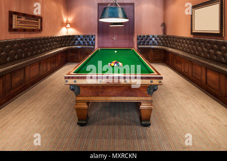 Entertainment room in luxury mansion with  pool table Stock Photo