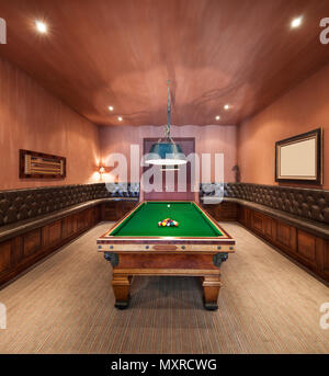 Entertainment room in luxury mansion with  pool table Stock Photo