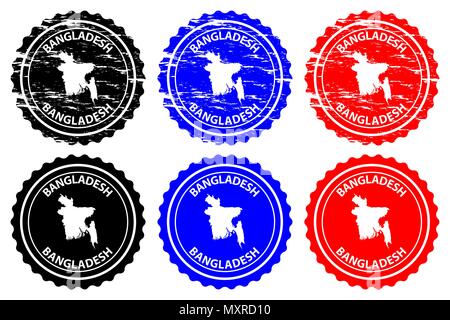 Bangladesh - rubber stamp - vector, People's Republic of Bangladesh map pattern - sticker - black, blue and red Stock Vector