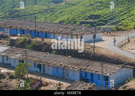 Accommodation for housing workers on an estate near Valparai in Tamil Nadu state, India Stock Photo