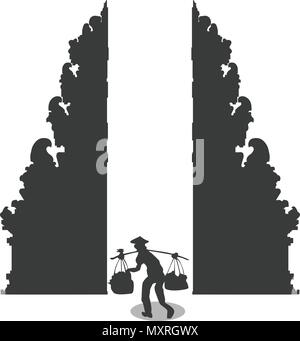 Silhouette of a country man working Stock Vector
