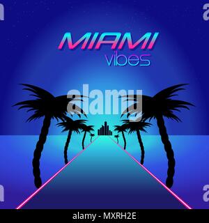 Blue themed retro synthwave retro design. Stock Vector