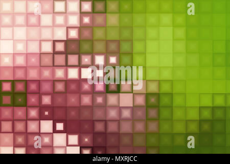 Abstract mosaic pattern of square pyramid tiles in green and pink colors Stock Photo