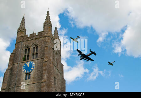 Battle of Britain memorial flight over St Mildred's Church, Tenterden Stock Photo