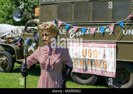 A United Service Organizations Inc. (USO Show) World War Two display at the Weald And Downland Living Museum in Singleton, West Sussex, UK. Stock Photo