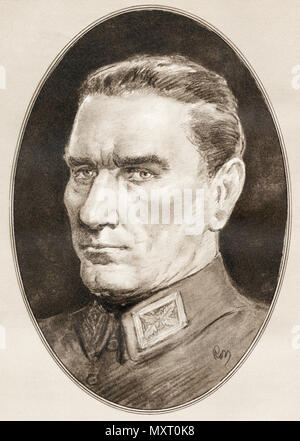 Mustafa Kemal Atatürk, 1881 - 1938. Turkish army officer, revolutionary, founder of the Republic of Turkey, and its first President.   Illustration by Gordon Ross, American artist and illustrator (1873-1946), from Living Biographies of Famous Men. Stock Photo