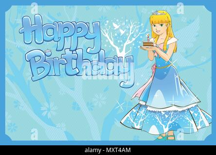 a vector illustration of princess holding a slice of birthday cake Stock Vector