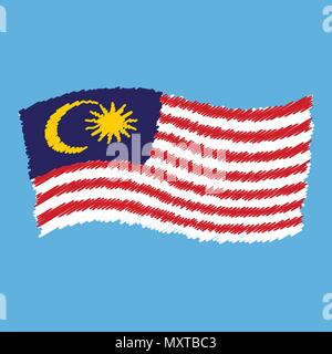 Malaysia - Jalur Gemilang - Stripes of Glory - grunge pencil drawing sketching isolated vector illustration Stock Vector