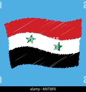 Syrian national flag grunge pencil drawing sketching isolated vector illustration Stock Vector
