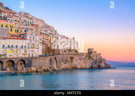 Sunset on the Amalfi Coast, The charming town of Amalfi Stock Photo