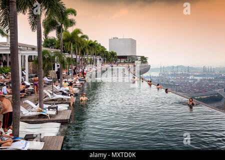 roof top swimming pool at the Marina Sands Hotel in Singapore, Asia taken on 28 Ocotber 2013 Stock Photo