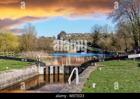 Caen flight of locks in Devizes, Wiltshire, UK taken on 16 March 2014 Stock Photo