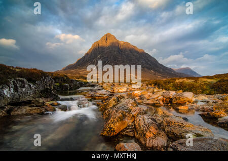 An Early morning view of  Buachaille Etive Mor from  The River Coupal. Glencoe Scotland. Stock Photo