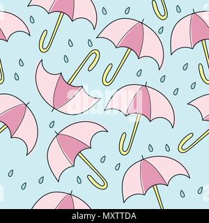 Abstract handmade umbrella and drop seamless pattern background Stock Vector