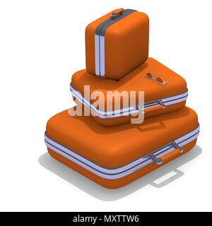 Pile of orange luggage set on a white background, vacation or travel concept, 3d rendering Stock Photo