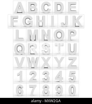 letters and numbers 3d white isolated on white - 3d rendering Stock Photo