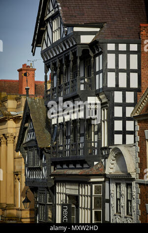 landmark main shopping road Eastgate Street Chester, Cheshire, England, Tudor shops in the historic city centre Stock Photo