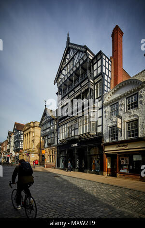 landmark main shopping road Eastgate Street Chester, Cheshire, England, Tudor shops in the historic city centre Stock Photo