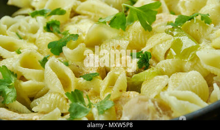 Salsa Verde Chicken Pasta close up Stock Photo