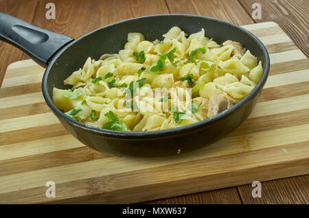 Salsa Verde Chicken Pasta close up Stock Photo