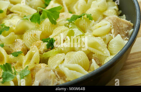 Salsa Verde Chicken Pasta close up Stock Photo