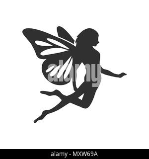 Flying Fairy Silhouette Vector Character Graphic Logo Design Stock Vector