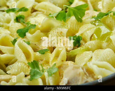 Salsa Verde Chicken Pasta close up Stock Photo