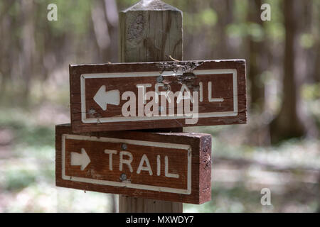 Ontonagon, Michigan - A trail marker in Porcupine Mountains Wilderness State Park. Stock Photo