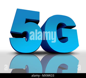 5G network symbol wireless system as a fast telecommunication wifi cellular technology as a 3D illustration. Stock Photo
