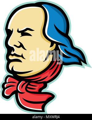 Mascot icon illustration of head of an American polymath and Founding Father of the United States, Benjamin Franklin looking forward viewed from side  Stock Vector