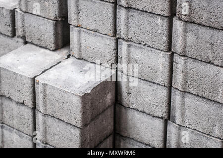 cobble stone, construction material , stacked pavement stones Stock Photo