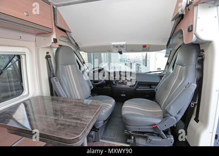 Camping Van Cabin Interior With Rotating Seats Stock Photo