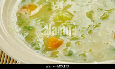 Erbsensuppe - German  Pea Soup and sausage or Kassler Stock Photo