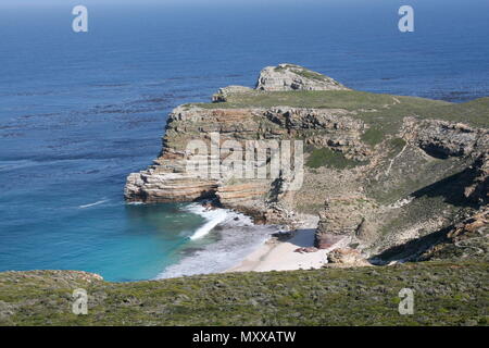 A view of beautiful Cliffs and Diaz Beach from Cape Point, South Africa. Stock Photo