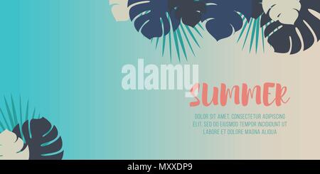 Palm leaves Vector illustration Design template with tropical palm leaves in blue tones on gradient background with copy space Stock Vector