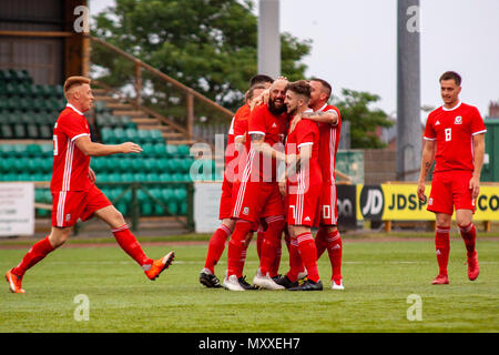 Chris Colvin-Owen of South Wales FA v Region of Gothenburg compete in the preliminary round of the UEFA Regions Cup at Jenner Park. Stock Photo