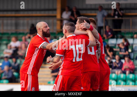 Chris Colvin-Owen of South Wales FA v Region of Gothenburg compete in the preliminary round of the UEFA Regions Cup at Jenner Park. Stock Photo