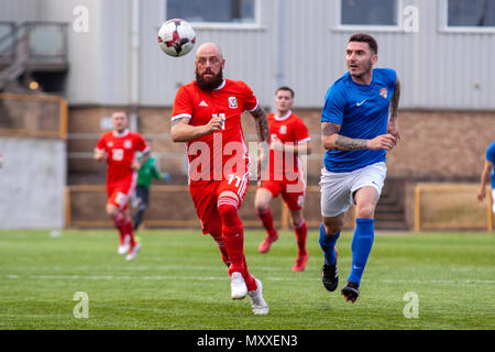 Chris Colvin-Owen of South Wales FA v Region of Gothenburg compete in the preliminary round of the UEFA Regions Cup at Jenner Park. Stock Photo