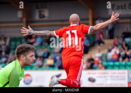 Chris Colvin-Owen of South Wales FA v Region of Gothenburg compete in the preliminary round of the UEFA Regions Cup at Jenner Park. Stock Photo