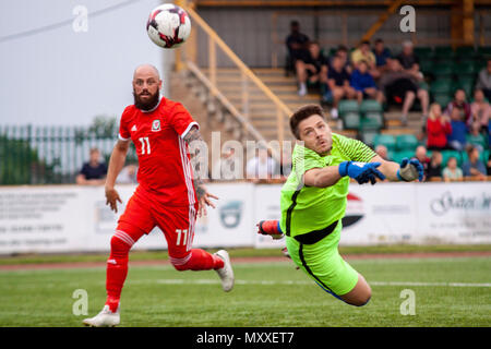 Chris Colvin-Owen of South Wales FA v Region of Gothenburg compete in the preliminary round of the UEFA Regions Cup at Jenner Park. Stock Photo