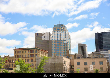 Winnipeg, Manitoba / Canada - June 3, 2018: Winnipeg city scape with cars parked and a blue sky Stock Photo