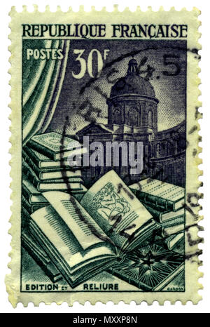 French Postage Stamp: Books Stock Photo