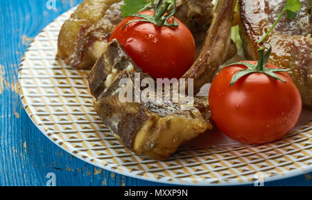 Multani Chaamp - Lamb chops mixed in with a range of flavours, placed on skewers and grilled on charcoal. Stock Photo
