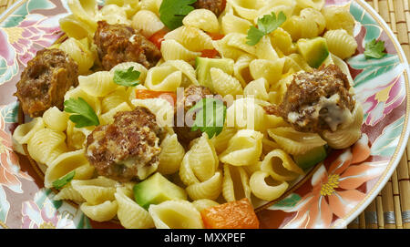 Orecchiette with Mini Chicken Meatballs,  close up Stock Photo
