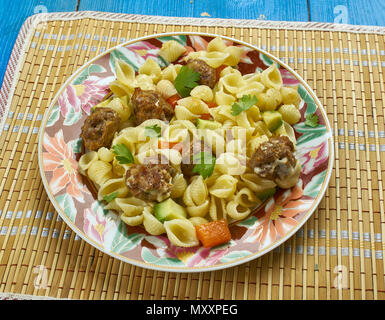 Orecchiette with Mini Chicken Meatballs,  close up Stock Photo