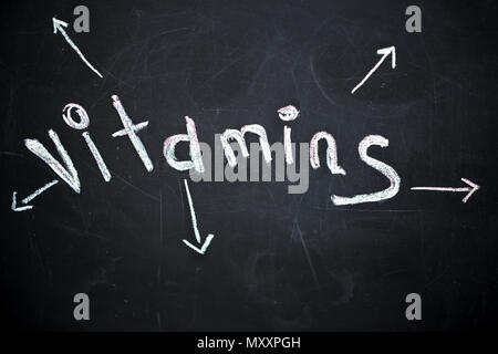 the word vitamin written on black chalkboard Stock Photo