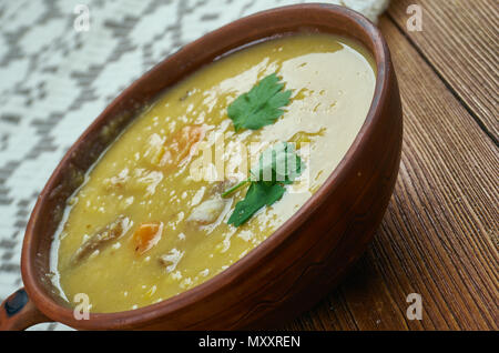 German Split Pea Soup,  ham hock, beef broth, split peas, and carrots. Stock Photo