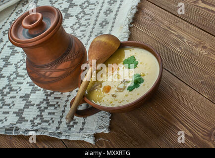 German Split Pea Soup,  ham hock, beef broth, split peas, and carrots. Stock Photo