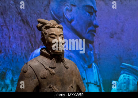 The Terracotta Army is a collection of terracotta sculptures depicting the armies of Qin Shi Huang, the first Emperor of China. Stock Photo